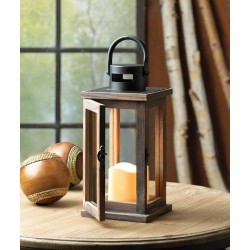 LODGE WOODEN LANTERN WITH LED CANDLE