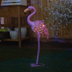 FLAMINGO STANDING TALL SOLAR METAL STATUE