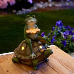 FROG AND TURTLE SOLAR STATUE