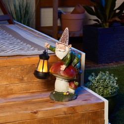 GNOME ON MUSHROOM SOLAR STATUE