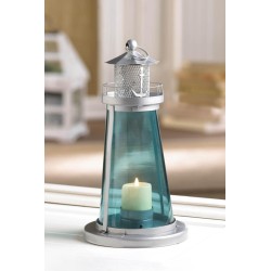 BLUE GLASS WATCH TOWER CANDLE LAMP